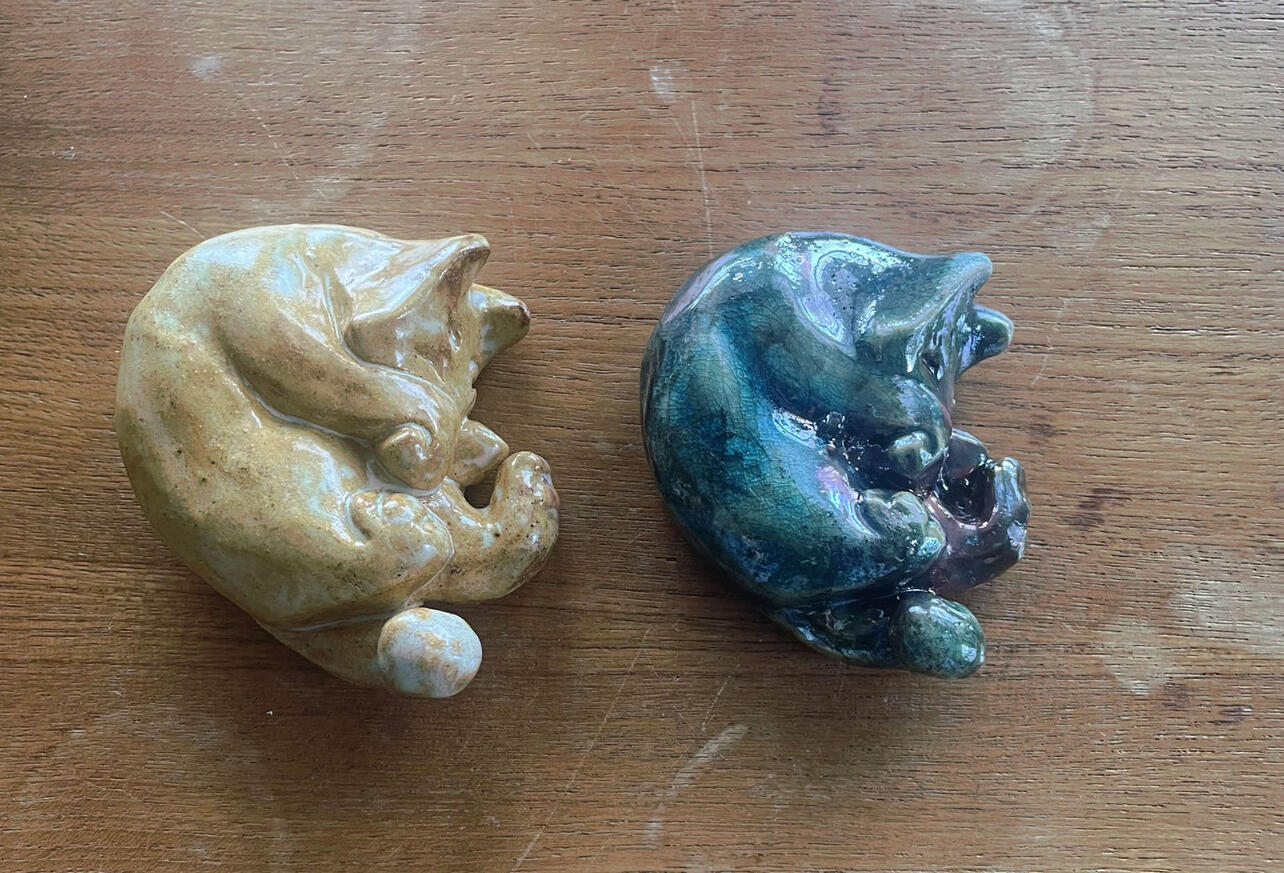 New cats always seem to appear on the street every once and awhile, so in keeping with the spirit I created rubber molds to create even more cats, trying different types of clay and glazing techniques.