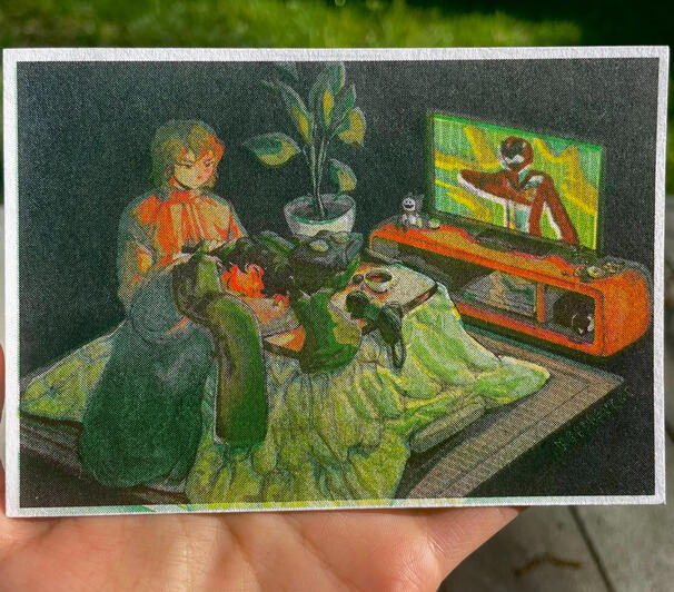 Silent Evening, printed with Black, green, red, and yellow